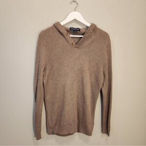 Mizzen + Main Men’s Hooded Sweater - Brown Two Button Pullover - Size L